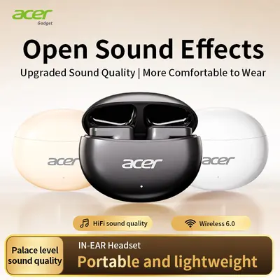 Acer OHR627 In-Ear Short-Stem Wireless Headphone with Bluetooth 5.4, ENC Noise Cancellation, 3D Surround Sound, Audio-Video Sync, Pure Vocal Mode, Long Standby, Type-C Fast Charging, Waterproof Comfort Fit