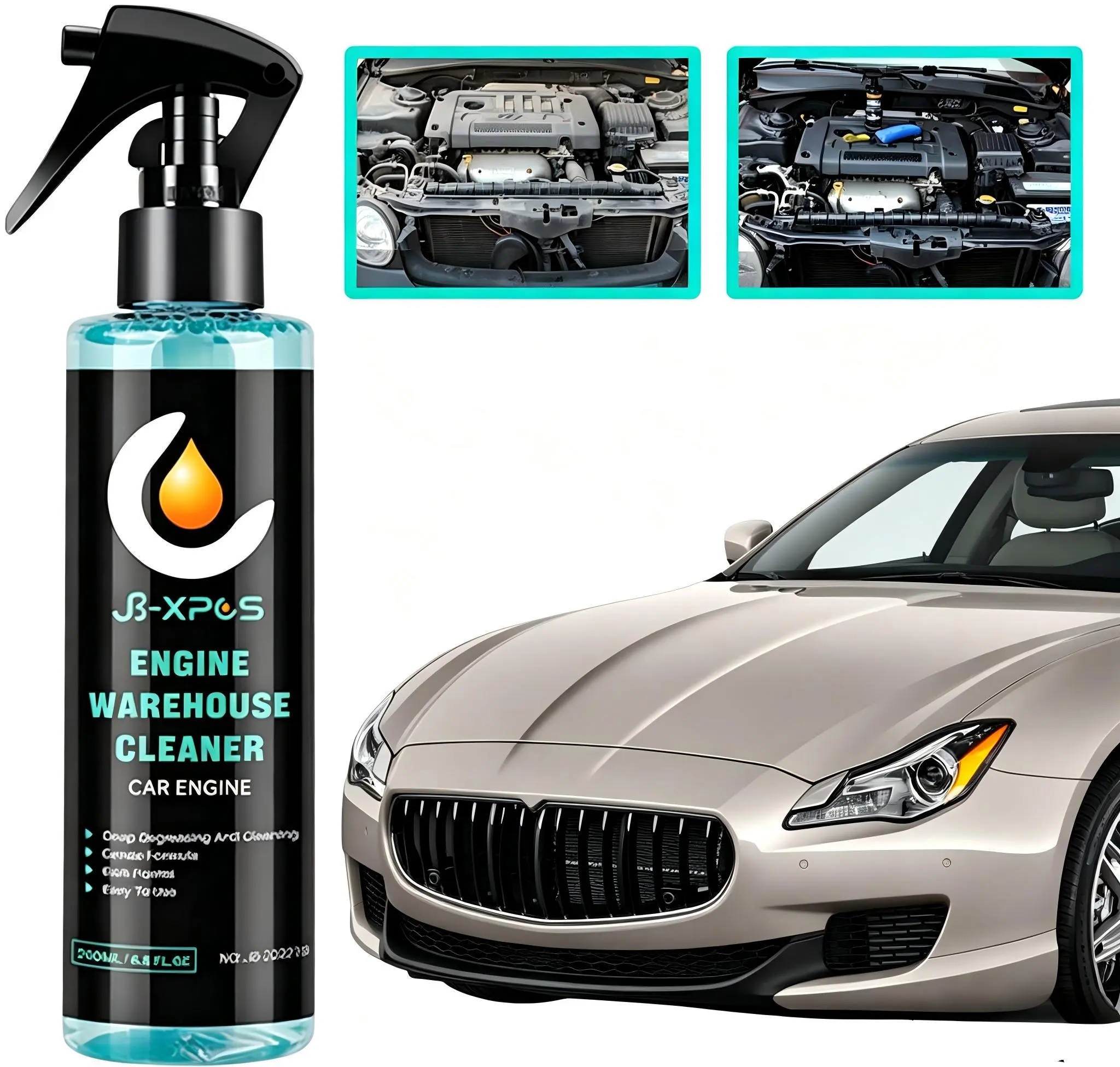 Car engine bay cleaners, interior care products, plastic and leather restorers, antioxidants, seat polishes, and car cleaning tools
