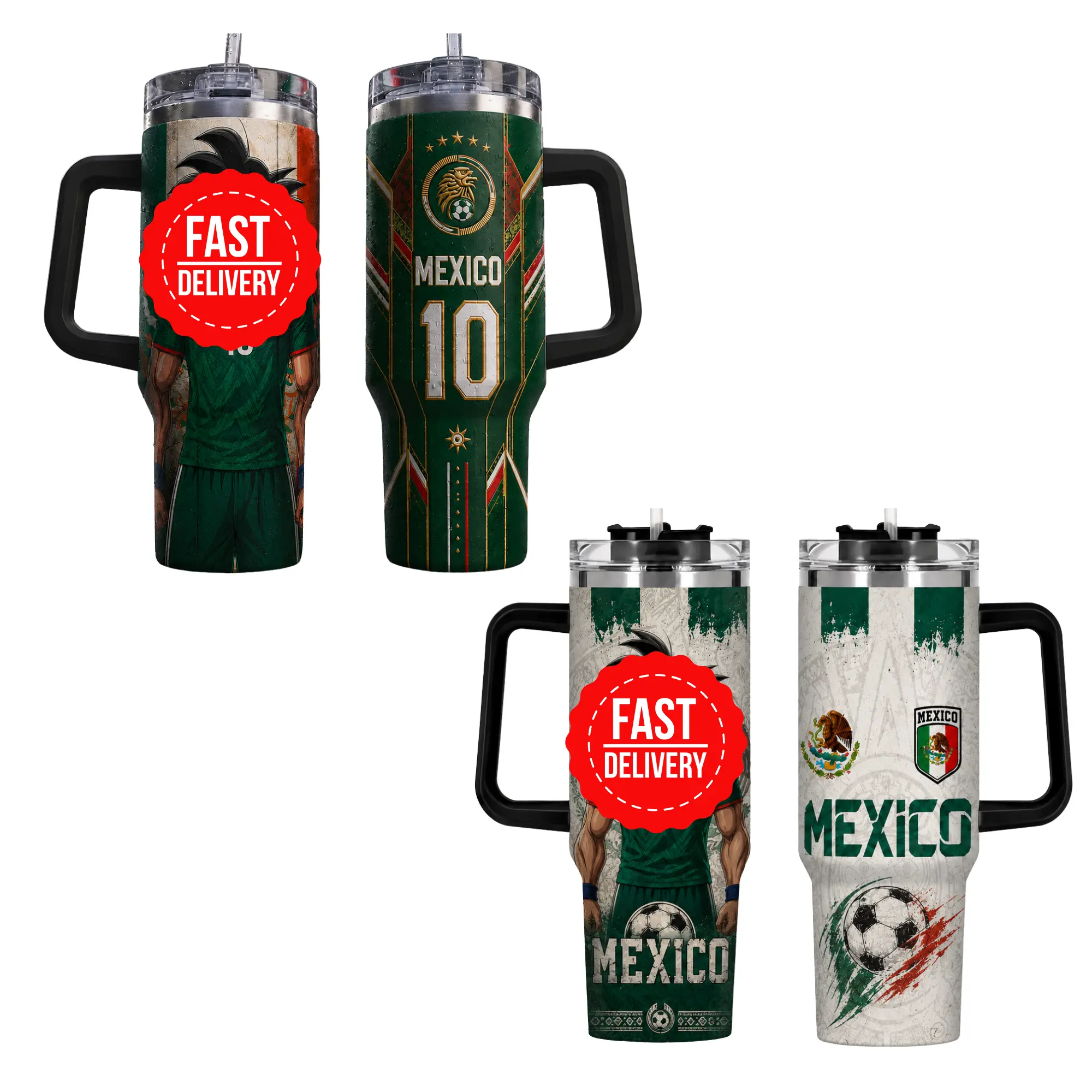 Football Game Day Tumbler 40oz, Soccer Inspired Travel Cup with Handle and Straw Lid, Stainless Steel Sports Drinkware