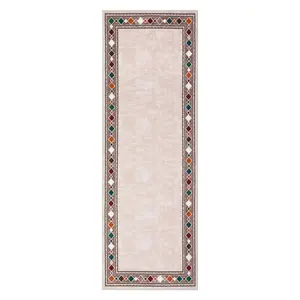 2-Pack 6 ft Beige Rectangular Runner Rugs, Modern Polyester Fiber Material, Geometric Bordered, Machine Washable Rug with Elegant Finish for Laundry & Bathroom Use