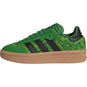Adidas Samba XLG J 'Green Core Black Cloud White X Minecraft Youth/Women's Pixel Detailing Suede Leather Upper Gum Rubber Outsole