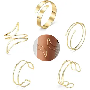 5 Pieces Arm Cuff Upper Arm Band Cuff Bracelets for Women Adjustable Armband Set