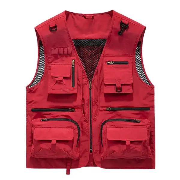 HOMUG Men's Nylon Outdoor Utility Vest, Lightweight & Quick-Drying Tactical Sleeveless Vest, Panelled Design with Mesh Panels, Equipped with Multiple Pockets and Zippers, Men's Sleeveless Top, Ideal for Spring & Autumn