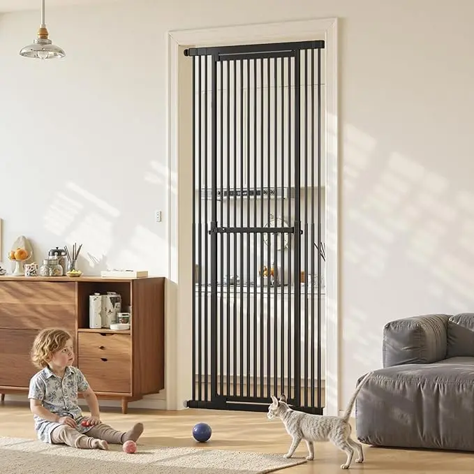 Garder Pet Extra Tall Pet Gate, 51-87 Inch Height Adjustable Baby Gate with 4 Extensions, Pressure Mount Safety Dog Cat Gate for Stairs Doorway Kitchen, Black