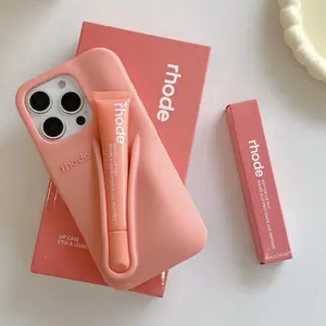 Rhode Portable Makeup Silicone Phone Case with Built-In Lip Gloss Organizer for iPhone 17 Pro Max 16 15 14 13 12 Shockproof Luxury Protective Cover