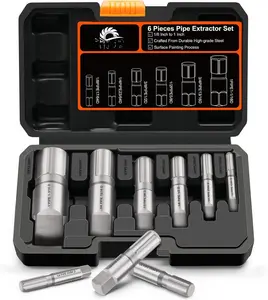 Pipe Extractor Set, Heavy Duty 6 count Size-Marked Broken Pipe Extractors for 1/8" - 1" Damaged Threaded Pipes Anti-Slip Grip with Storage Case Extractor Tool for Plumbing Repair in Tight Spaces