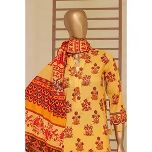 Saffron Gold 3-Piece Stitched Printed Cambric Cotton Set
