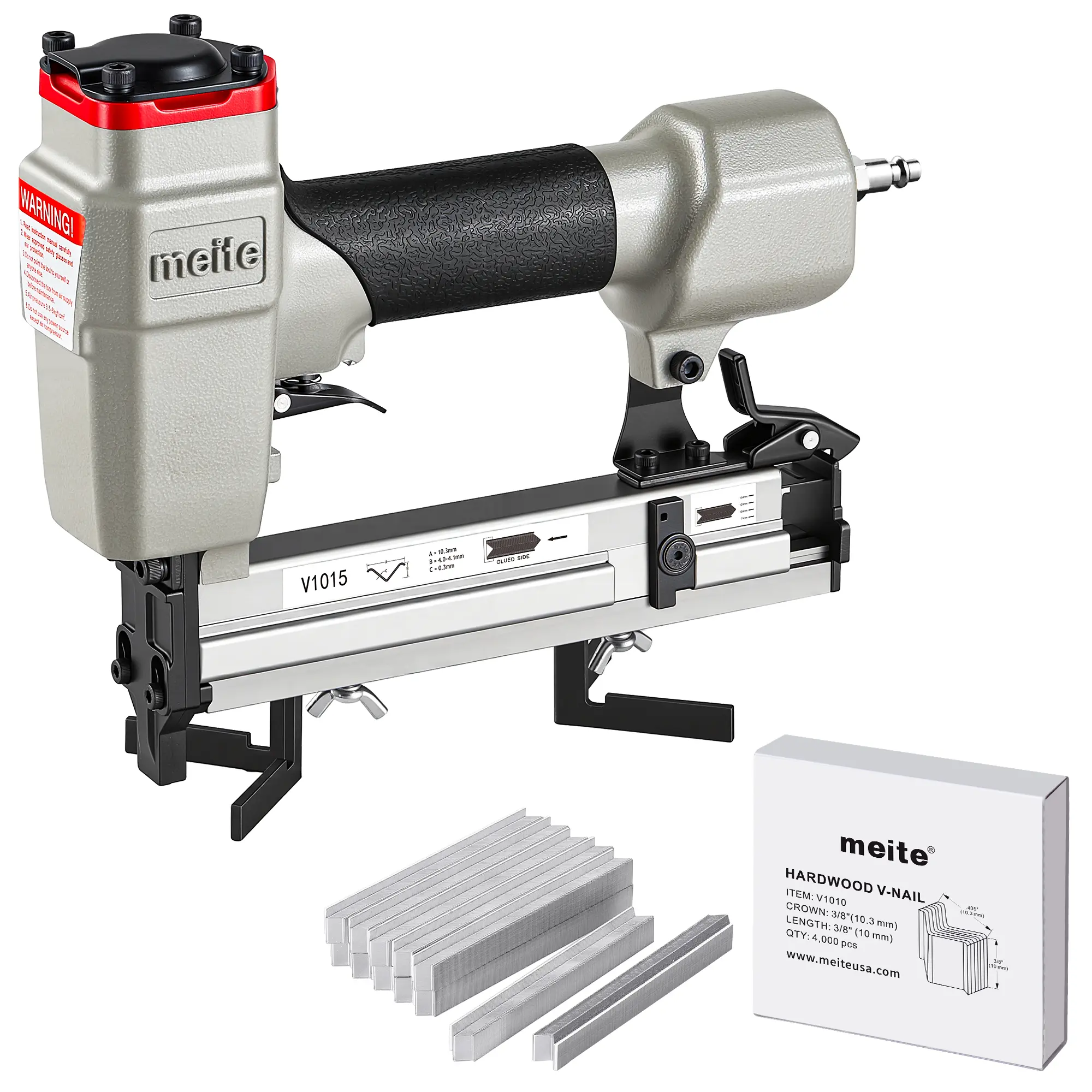 meite V1015B Pneumatic V Nailer Kit with 4,000 Pcs 10mm V Nails, Picture Frame Joiner Nail Gun for Woodworking