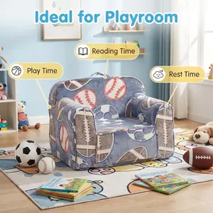 Sports Print Kids Sofa Chair, Machine Washable Toddler Armchair for Boys Bedroom ，Toddler Room Must Haves | Cozy Kids Chair for Story Time