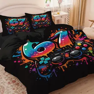 3pcs Six Seven & Game Controller Pattern Duvet Cover Set, Includes 1 Duvet Cover & 2 Pillowcases, Excludes Duvet Insert and Pillow Inserts, Soft Comfortable, Suitable for Bedrooms, Hotels, School Dormitories, Perfect Gift for Gamers