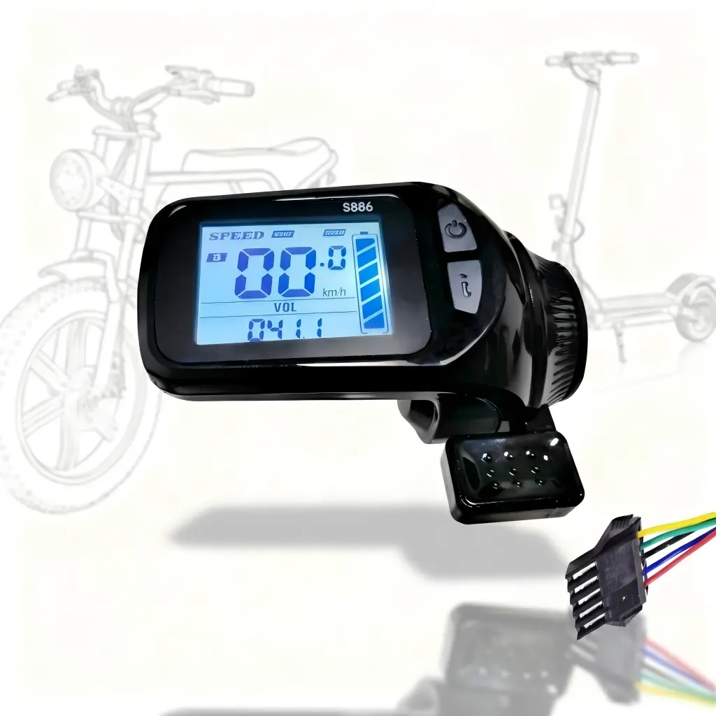 S886 Waterproof Wired LCD Display Compatible with Electric Bicycles and Scooters, Uart 2 Protocol, 5pin Connector, Ideal for E-Bikes, Ebike
