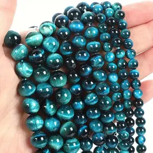 Natural Blue Tiger Eye Stone Beads Round Loose Beads for Jewelry Making DIY Bracelet Necklace Accessories