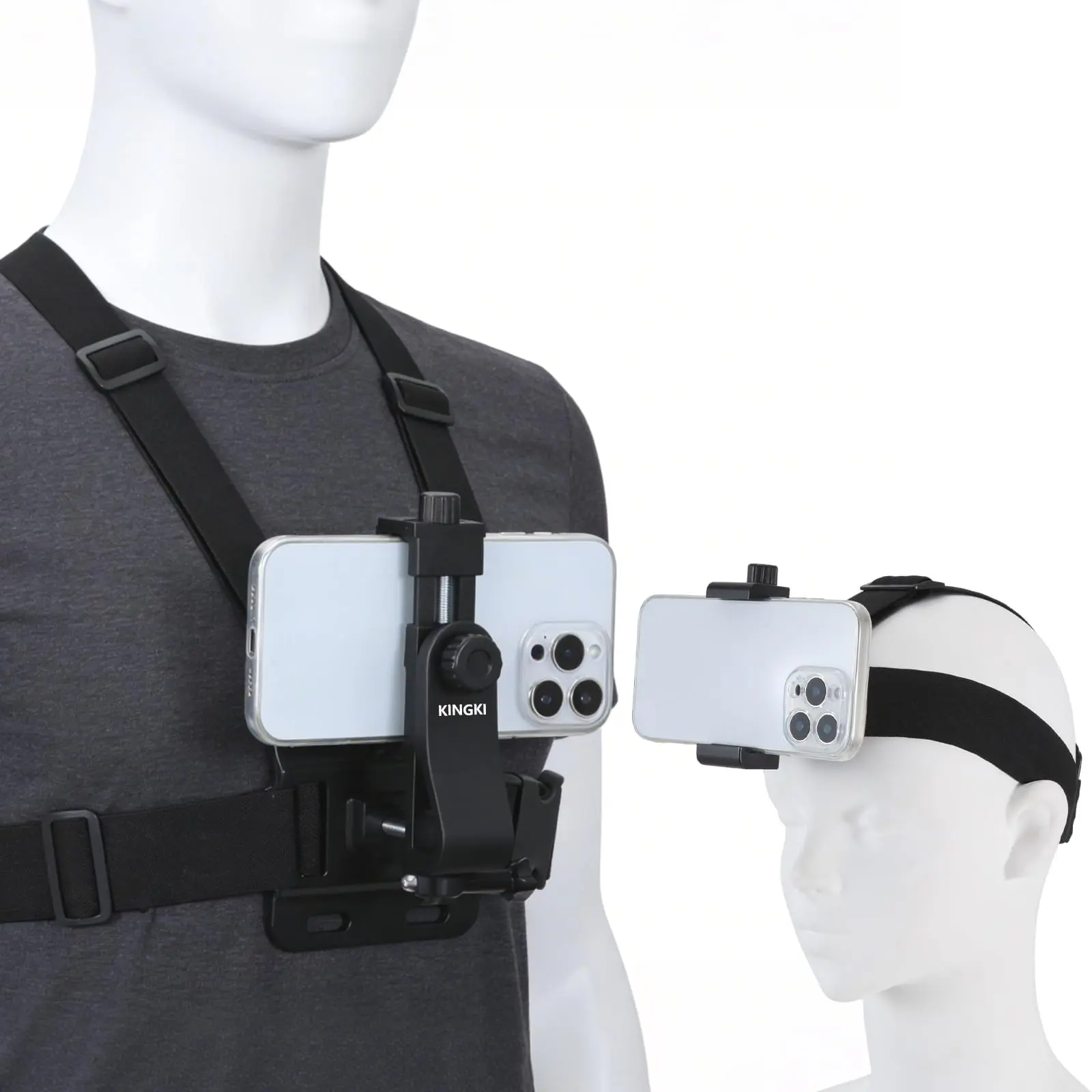 POV/VLOG Chest Strap Harness & Head Strap Holder Mount Kit with Smartphone Holder, Action Camera Accessories for iPhone, Samsung, GoPro Hero 12-8, AKASO, DJI Osmo (Ideal for Motocross, Skiing, Snowboarding)