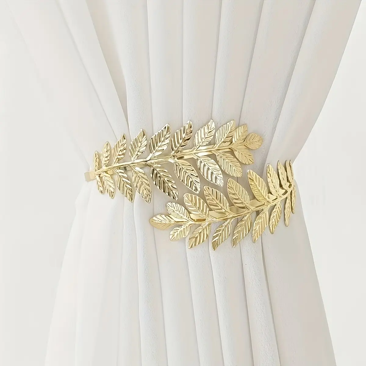1pc/2pcs Elegant Metal Alloy Leaf Curtain Lanyard, Creative Sheer Curtain Hooks and Binding Bands, Luxury Home Decor Accessory