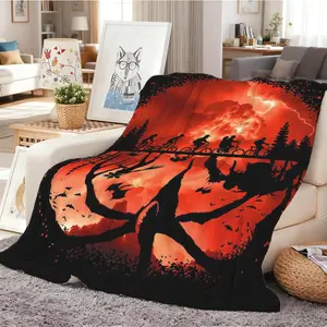 STRANGER blanket Stranger Things Inspired Blanket, Exquisite Blanket with Dramatic Silhouette Design and Vibrant Red Tones, Halloween Teenage Perfect Gift Eleven, Mike, Dustin, Lucas, Will, Vecna, Jim, Joyce, Nancy, outdoor enthusiasts.