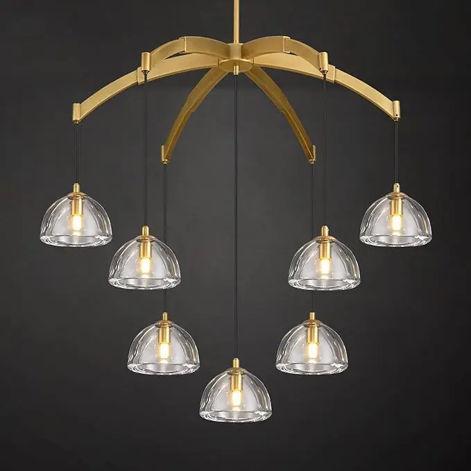 34 in. Hemisphere Round Chandelier 7 Lights Modern Dimmable Kitchen Gold Chandelier for Living Room Bedroom