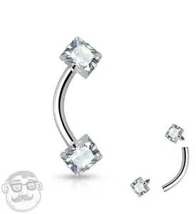 16G Square CZ Internally Threaded Curved Barbell