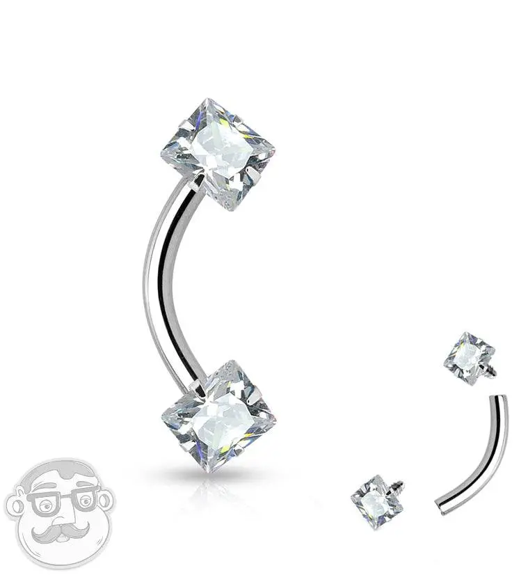 16G Square CZ Internally Threaded Curved Barbell