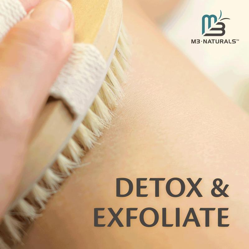 Wooden Firm Dry Brush & Shower Brush for Body Care- Handheld Back Scrubber Body Brush Exfoliator & Dead Skin Remover for Men & Women by M3 Naturals