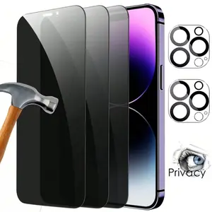 [2+2 Set] Includes 2 privacy screen protectors + 2 camera lens covers. Compatible with iPhone 17/16/15/14/13/12/11 Pro Max, 17 Air, 16/15, and 14 Plus. Enhanced privacy protection with a hardness rating of 9H, offering scratch resistance and durability.