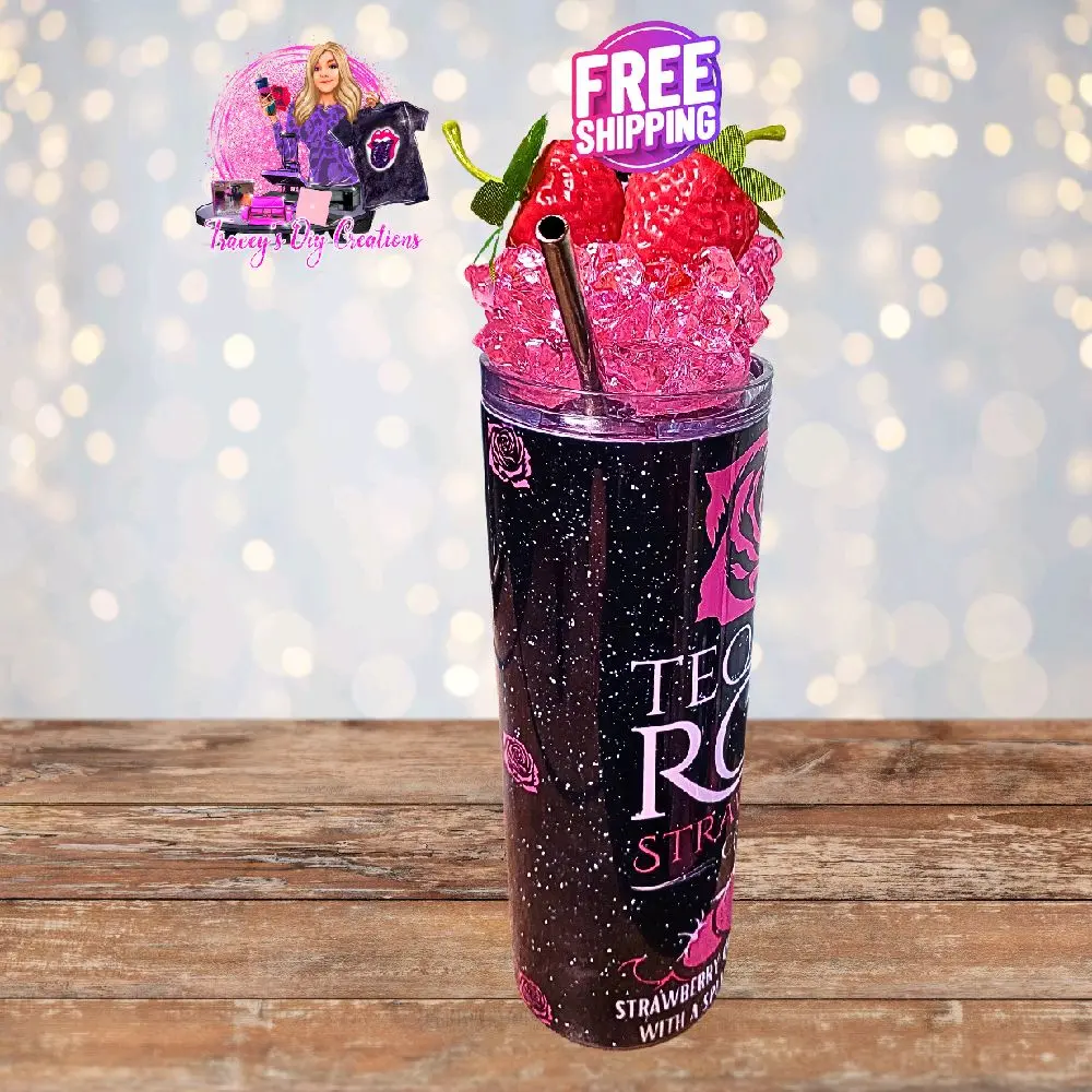 Tequila Strawberry Cream 20 Oz Faux Ice Tumbler with Strawberries and Removable Magnetic Lid, Perfect for a Refreshing Drink - Bottle, Drinkware