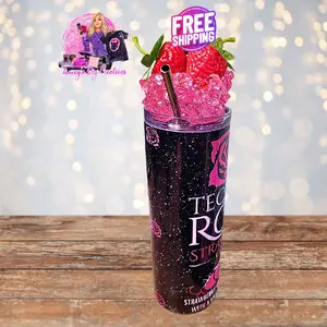 Tequila Strawberry Cream 20 Oz Faux Ice Tumbler with Strawberries and Removable Magnetic Lid, Perfect for a Refreshing Drink - Bottle, Drinkware