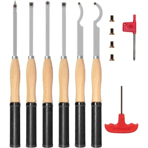 18.3" Full Size Carbide Tip  Lathe Turning Tool Kit, Lathe Roughing and Finishing Hollow Tool with  Round Square Carbide inserts For Woodturning(6pcs)