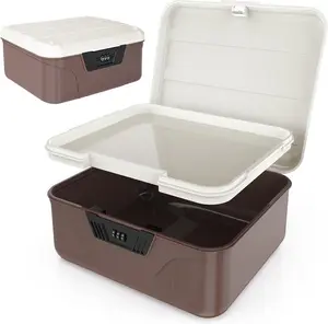 Medication Lock Box, Small Lock Box with Code, Dual Layer Lockable Box for Medicine Money Fridge Phone Jail Personal Items, 3-Digit Combination Locked Box for Home Office Dorm (Brown)