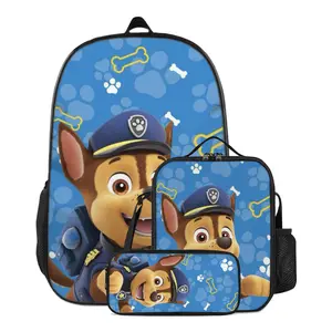 Paw Patrol Backpacks 3PCS Set Large Capacity Multifunction Backpack Lunch Bag Zipper Pouch Set Travel Daypacks