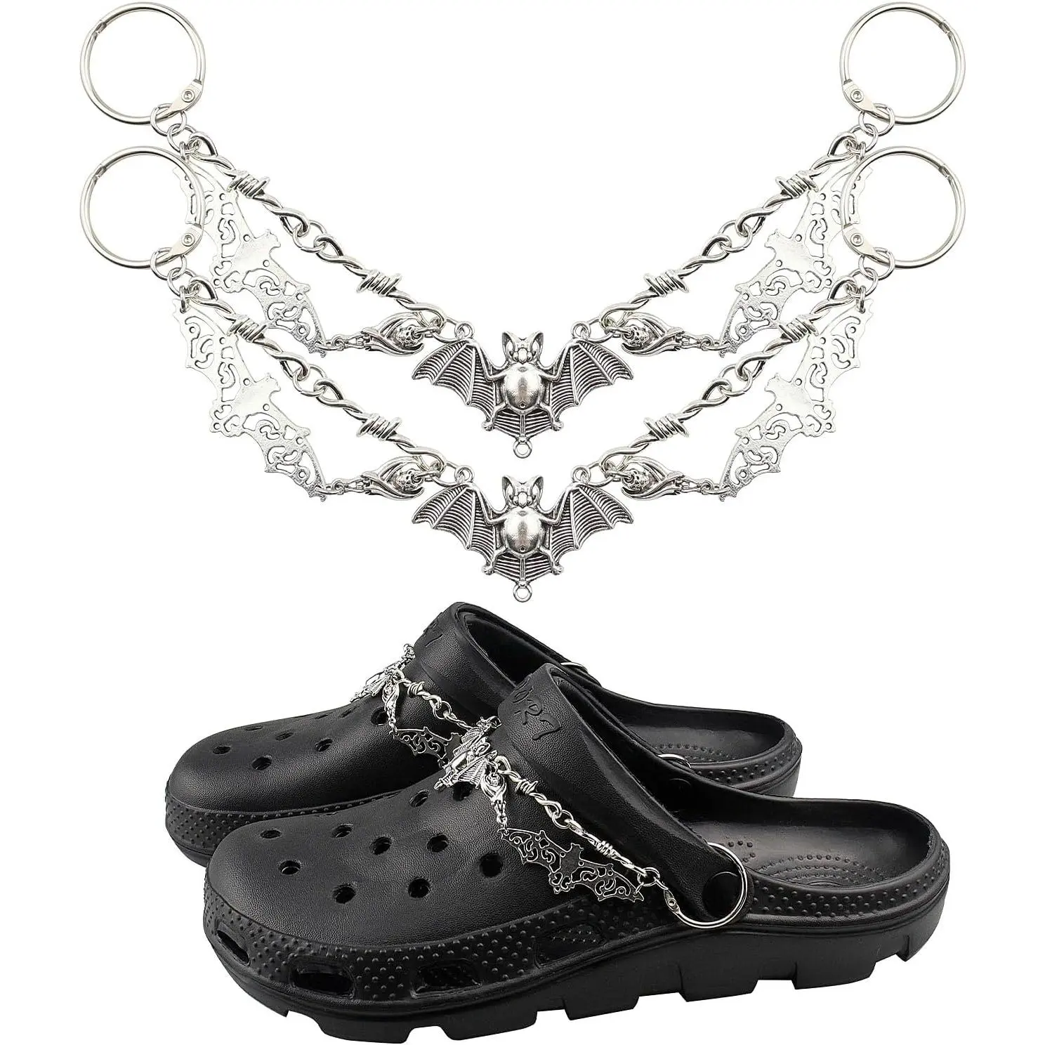 Punk Alloy Steel Shoe Chains with Bat-Spike Charms, Rivet Decorative Accessories for Men-Women's Clogs, Sandals & Footwear