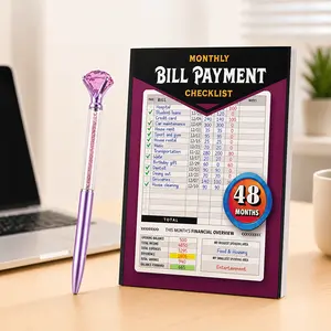 48-Month Bill Payment And Budget Tracker Set- Monthly Financial Organizer Notebook And One Pen, Household Expense List, Overview, English, Paper Material