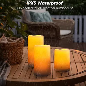 Solar Powered Candles Outdoor Waterproof, Flickering Glow, Rechargeable Candles, Solar Powered Candles for Outside, Lanterns, Sensor Only, Dusk to Dawn, Set of 3