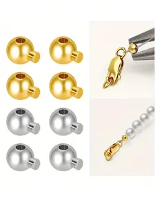 Round Press-On Beads, Stopper Beads, Spacer Beads for Jewelry Making, Metal Bead Ends for Bracelets Necklaces, End Cap Accessories