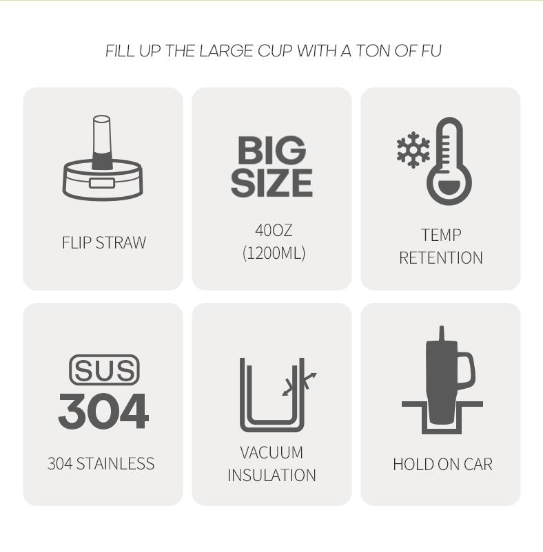 40 oz Stainless Steel Tumbler with Insulated Vacuum Cup - Flip Straw Mug with Leak-Proof Lid, Handle. One-Click Drinking Water Bottle, Car-Friendly for All Day Hot & Cold, 2026 NewYear Gifts