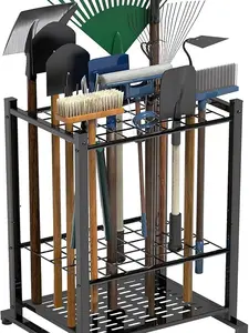 Garden Tool Organizer with Storage Hooks, Yard Tool Tower Rack for Garage Organization and Storage, Up to 35 Long-Handled Tools