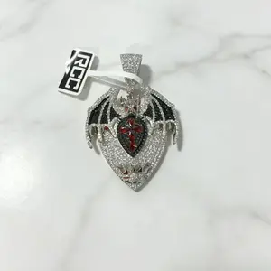 8092 Bat Wing Heart Cross Charm | Full Shine Gothic Pendant for Rappers summerwins