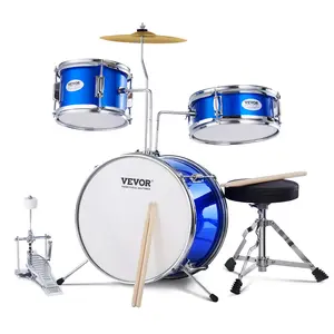 VEVOR Kids Drum Set, TikTokShopBlackFriday, 3-Piece, 14 in Beginner Drum Set with Adjustable Throne Cymbal Pedal Two Pairs of Drumsticks, 8'' Tom Drum 10'' Snare Drum 14'' Bass Drum, Starter Drum Kit for Child Kids, Blue