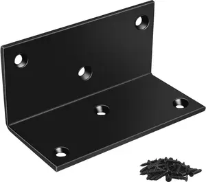 4 Pack 90- Corner Brace, 2x2x4in Heavy Duty L Brackets, Steel Angle Brackets with Screws, for Furniture, Shelves, Cabinets, DIY Projects, Woodworking, and  Improvement, Black