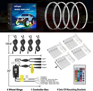 Nilight 4PCS 17.5in RGB LED Wheel Ring Lights, Car Ambient Light with APP & Remote Control, Multi-Color, Turn Signal & Braking Functions, Double Row Decorative Lighting Accessories for Cars SUVs