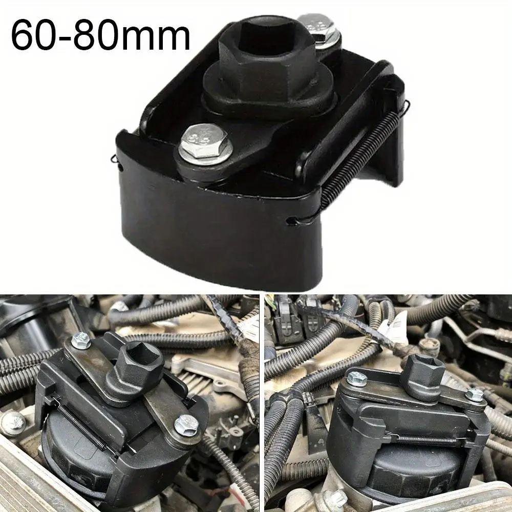 2-Jaw Adjustable Oil Filter Wrench - 60-80mm Steel Car Engine Maintenance Tool, Double Reinforcement, Smooth Operation, Adjustable Design, Efficient Removal 2-Jaw Cover Removal Tool for Wrenches