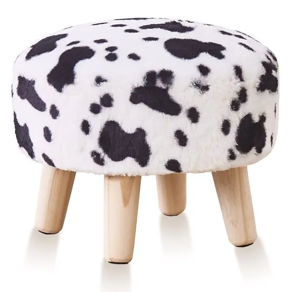 Small Size Upholstered Round Mushroom Furniture Ottoman - Multifunctional Stool with Solid Wood Legs, Pouf Ottoman Foot Rest for Living Room, Bedroom (Black)