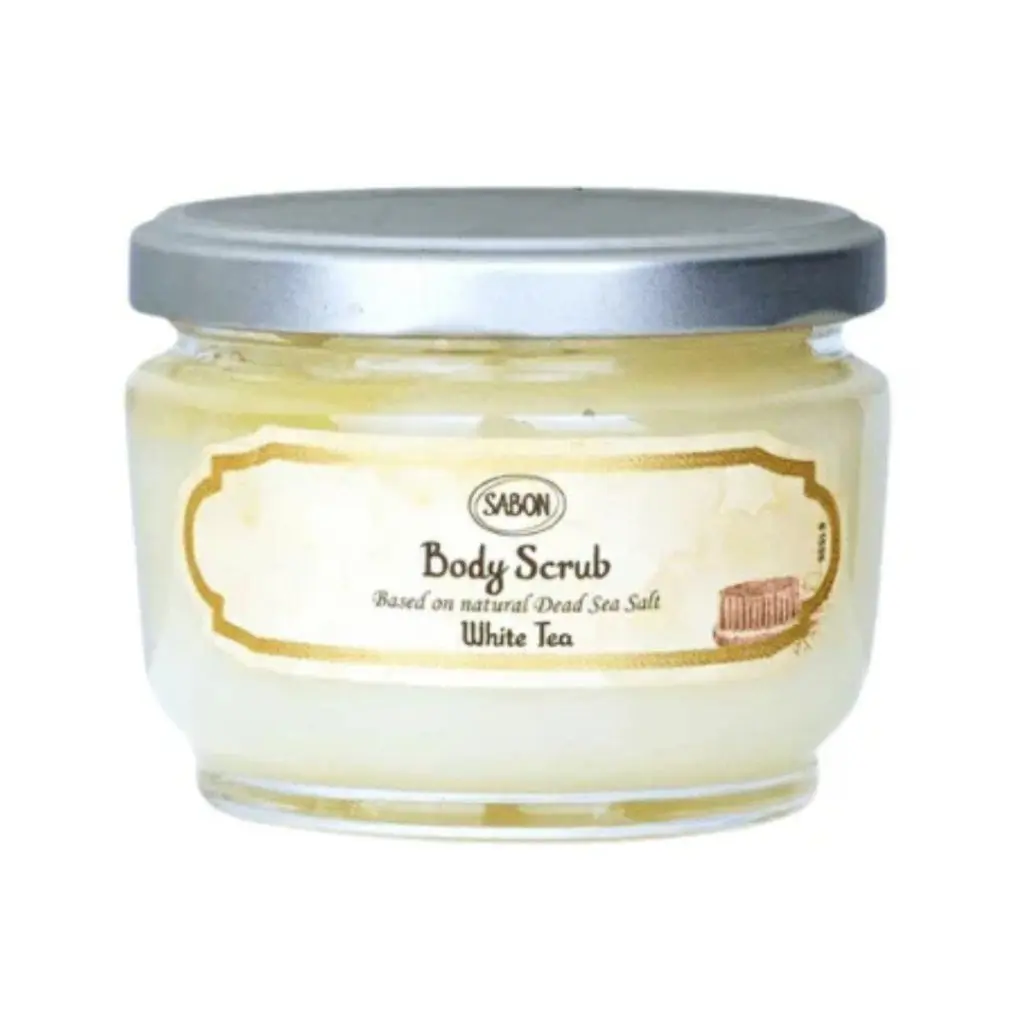 White Tea Scented Sea Salt Body Scrub with Plant Oils, Nutmeg, Cardamom & Thyme - Fig-Infused Exfoliator for Dry Skin Smoothing - 320g, No Harmful Additives, Exfoliators For Body, Natural Oils, Body Care, Botanical