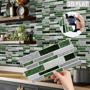 12/24/48PCS Irregular Green Grey Marble Tile Stickers | DIY Kitchen Backsplash Waterproof Oil-Proof PVC Decals XY-HTP