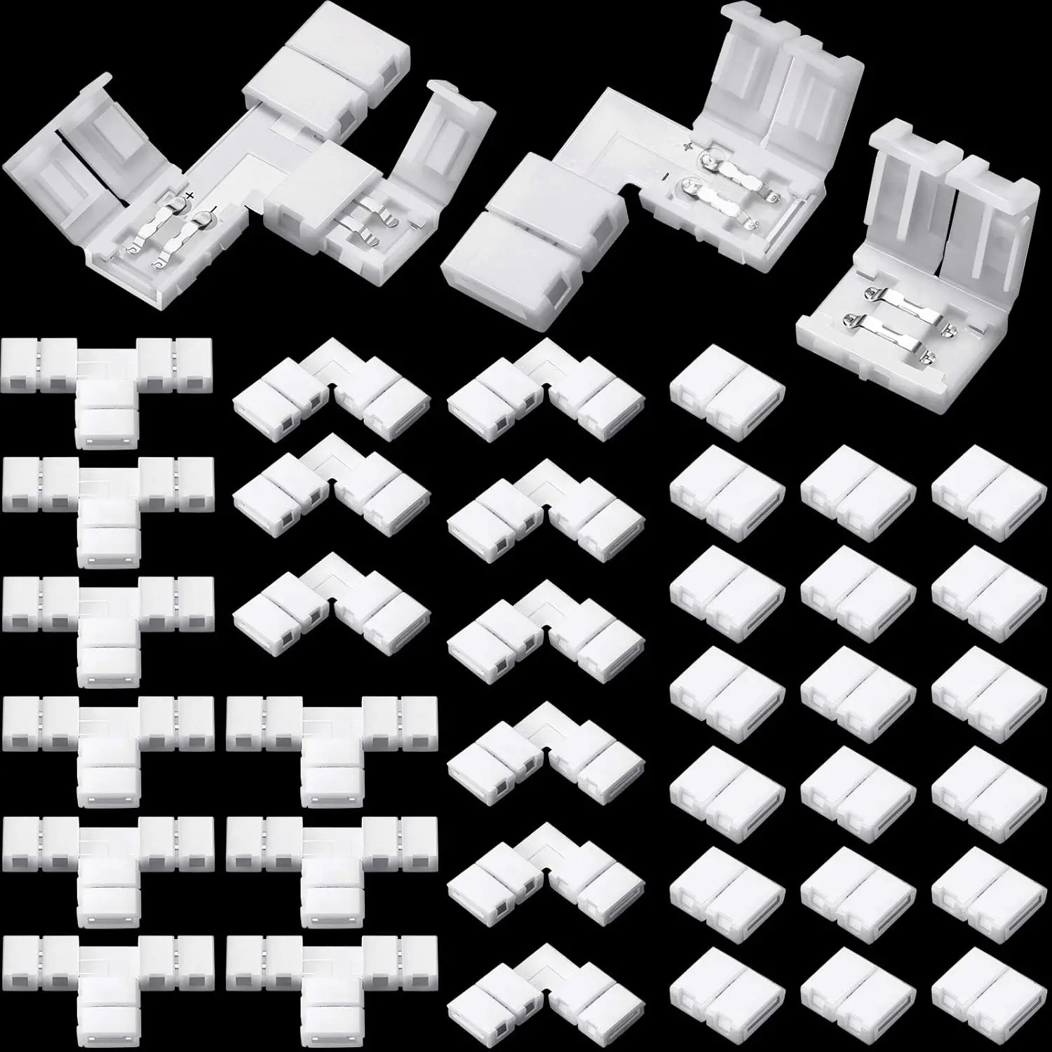 Pack of 40 LED Strip Connectors Lights Connector, 8 mm 2 Pin T Shape L Shape Gapless Solderless LED Adapter Light Extension for 3528 2835 SMD RGB Strip