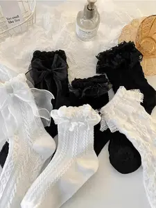 Women's & Bow Lace Knee-High Socks, Womenswear, Cute Fitted Design, Perfect for Daily Wear, Stylish Aesthetic Lolita Style, Versatile Girl Socks