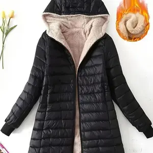 Women’s medium-weight casual jacket for autumn and winter, new Korean-style hooded wool-cotton jacket, warm lamb-wool women’s top