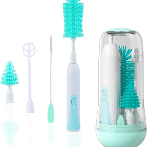 Electric Baby Bottle Brush Cleaner Set – Rechargeable with 2 Modes, Includes Nipple & Straw Brushes, Mixer & Drying Rack, Waterproof