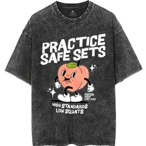 Practice Safe Sets Gym Shirts, Washed T-shirt, Retro Vintage Limited Graphic T-shirt, Funny Gym Peach Workout Quote Tee, Oversized Streetwear Unisex Shirt, Trendy Fitness Motivation Top, Gift for Gym Lovers