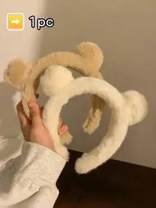 Cute Sweet Plush Bear Ears Hairbands Set for Women, Soft Polyester Fiber Hair Accessories, Perfect for Daily Wear