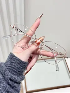 Women's Metal Frame Glasses, Preppy Style Cute Decoration Flat Lenses, Fashionable Eyewear for Women, Perfect for Daily Wear